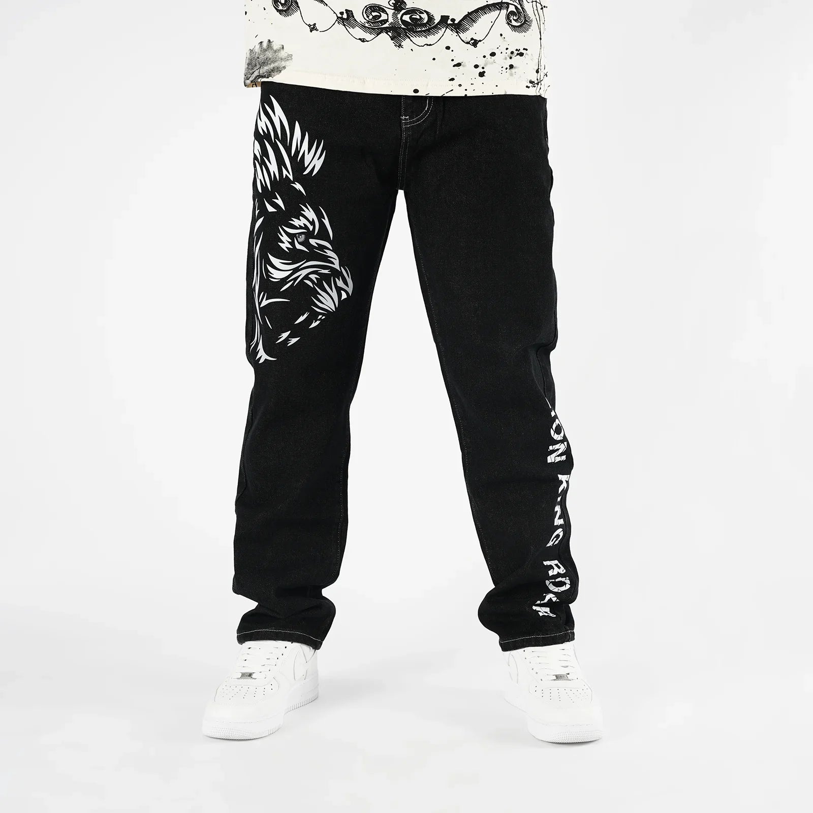 Y2k High Street Harajuku Style Men Straight Jeans Black Trousers Hip Hop
