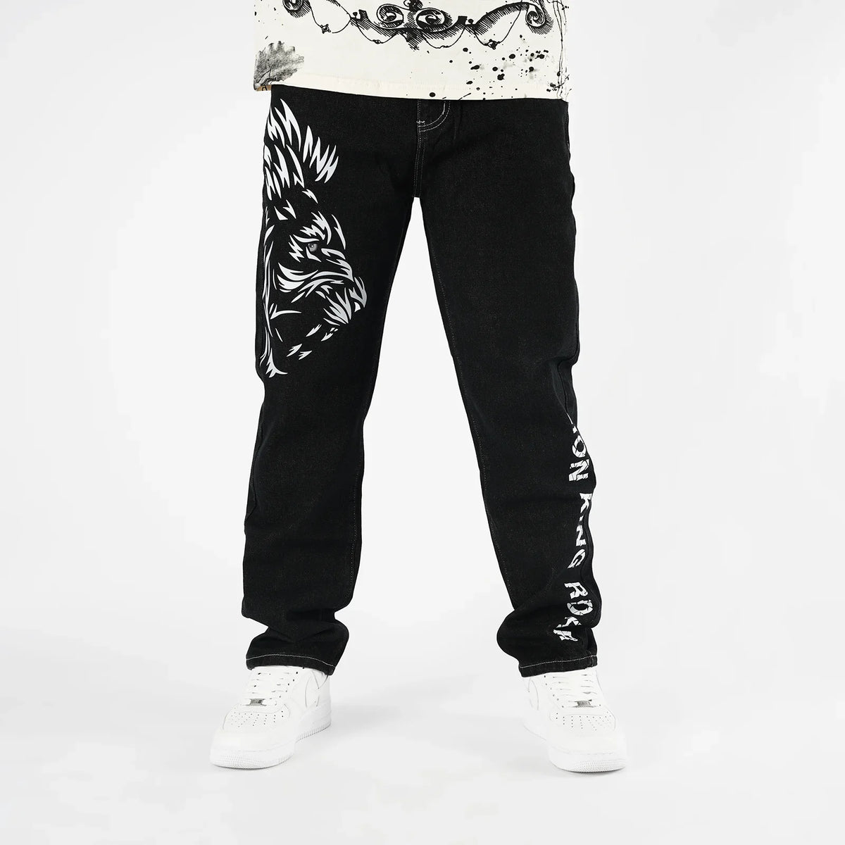 Y2k High Street Harajuku Style Men Straight Jeans Black Trousers Hip Hop