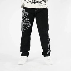 Y2k High Street Harajuku Style Men Straight Jeans Black Trousers Hip Hop