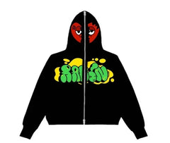 Retro Street Loose Hoodie Cartoon Letter Print Women Full Zipper Autumn and Winter