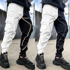 Y2K Mens Casual Loose Plus Size Striped Multi Pocket Sports Fitness Hip Hop