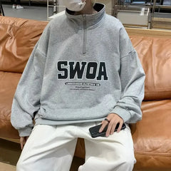 Streetwear Sweatshirt Autumn Letter Print Long Sleeve Hoodie Collar Zipper