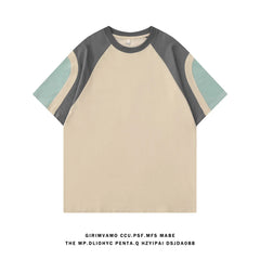 Summer Oversized Patchwork Tee Unisex American Short-Sleeve Top