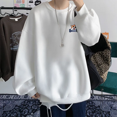 Men O-Neck Sweatshirt with Preppy Style Cute Dog Print Design for Autumn