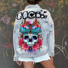 Skull Jacket Women Streetwear Fashion Printed Denim for Women