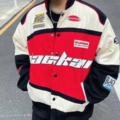 Men Motorcycle Jacket Coat Letter Print Vintage