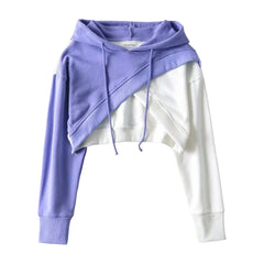 Streetwear Women Cropped Y2K Hoodies Casual Long Sleeve Contrasting Color Hooded