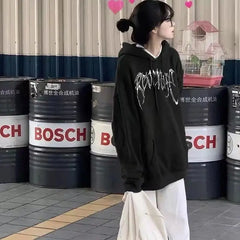 Hooded Graphic Top Baggy with Orint on Hoodies Loose Sweatshirt Pullovers