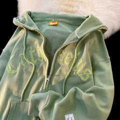 Retro Letter Embroidery Hoodie Sweatshirt for Women Harajuku Style Oversized and Loose Fit
