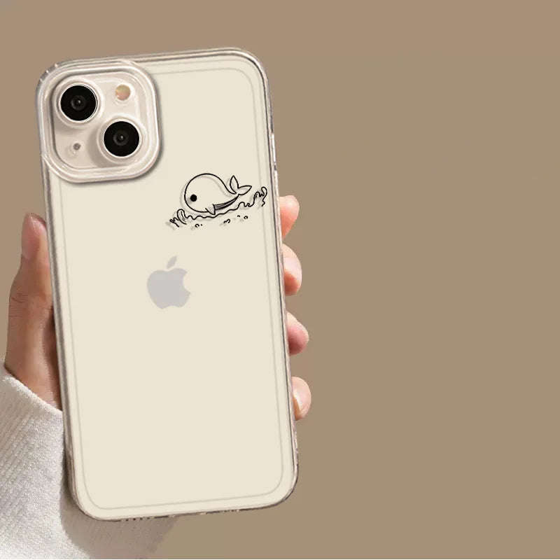 Clear Dolphin Whale Paired Couple Phone Case For iPhone