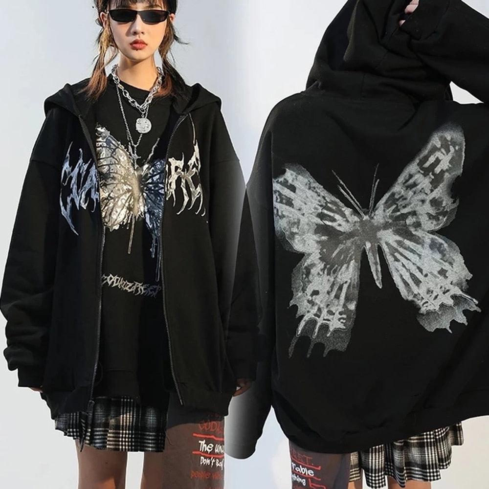 Y2K Oversize Butterfly Hoodie Sweatshirt Harajuku