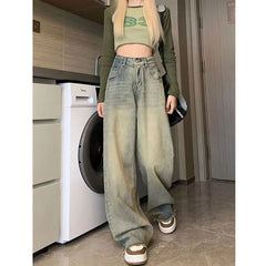 Y2K Vintage Denim Trousers Woman Korean Fashion High Waist Straight