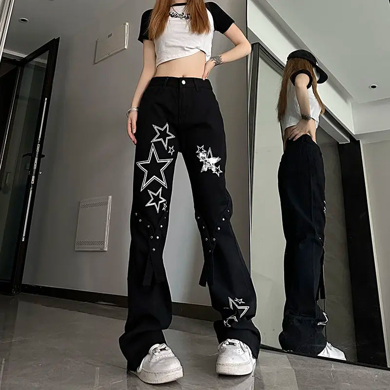 Micro-La American Star Jeans: Y2K Trend, High Waist, Wide Leg