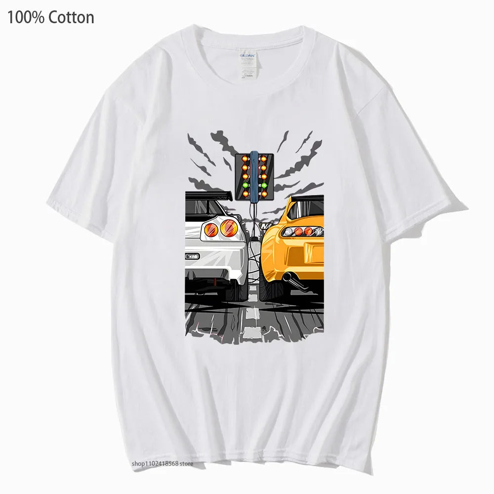 Cartoon Car T-Shirts Cool Print Men's Casual Summer Tops