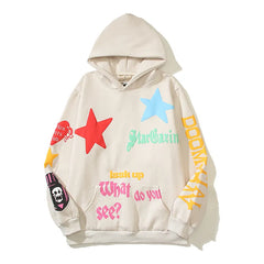 Y2k Graffiti Stars Letter Foam Stranger Things Fleece Hoodies for Men Pullover