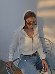 Hoodies Vintage Women Sexy Y2K Solid Short Sweatshirt