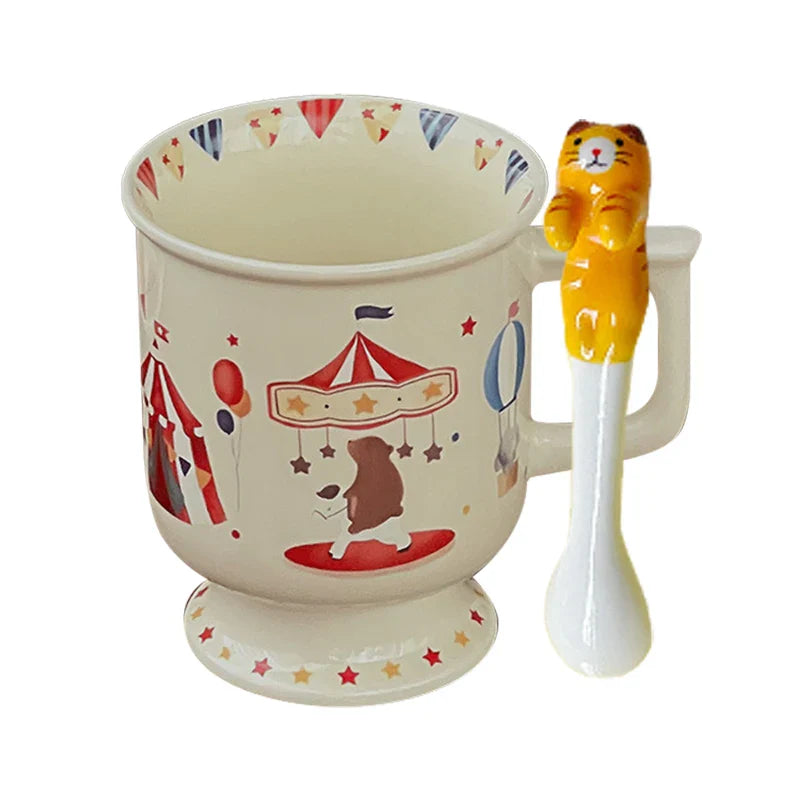 1 Piece 300ml Creative 3D Cartoon Cat Spoon Christmas Style Cute Mug Ceramic Goblet Coffee Milk Cup