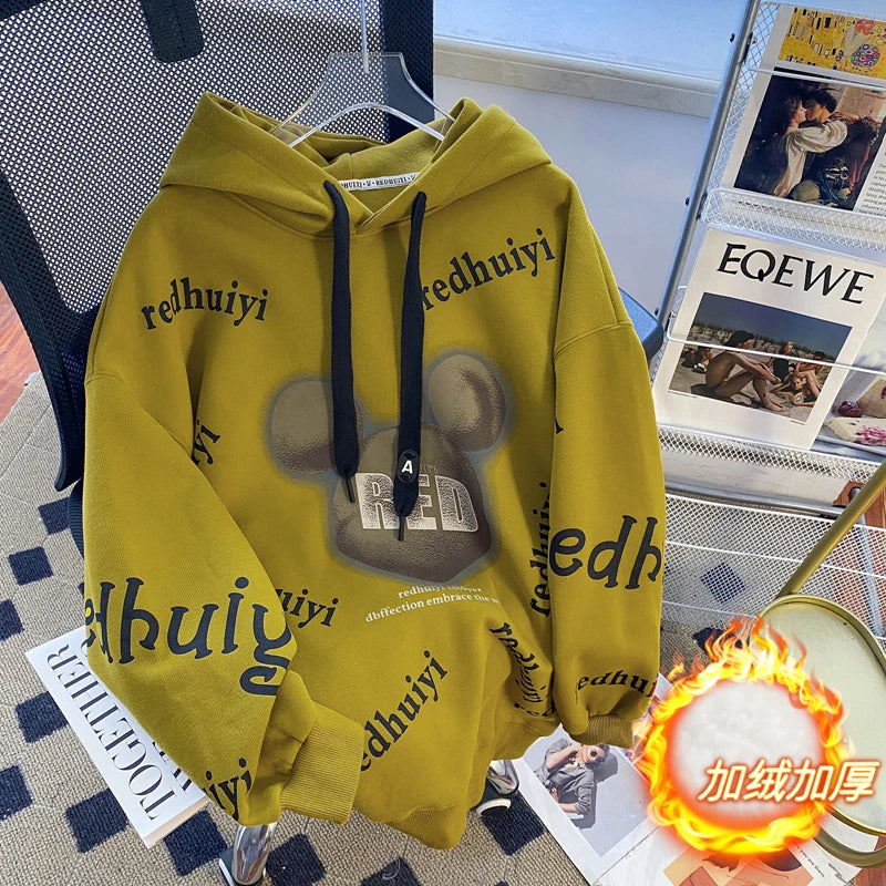 Autumn Letters Drawstring Hooded Top Fashionable Hoodies Plus Fleece Sweatshirt Women