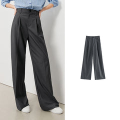 Stylish Commuting Attire: High Waist Straight Loose Suit Pants for Women in Gray