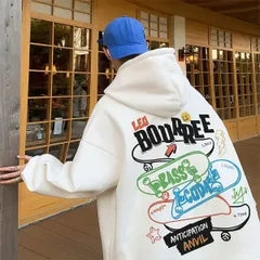 Men's Autumn Winter Cotton Hoodie Letter Print, Harajuku Style, Thickened and Oversized