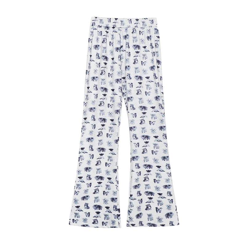Korean Style Dog Print Flare Leggings
