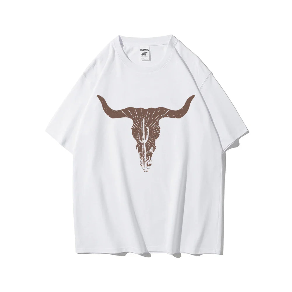 Spring Cotton Cattle Print Women Tee Casual Street Fashion