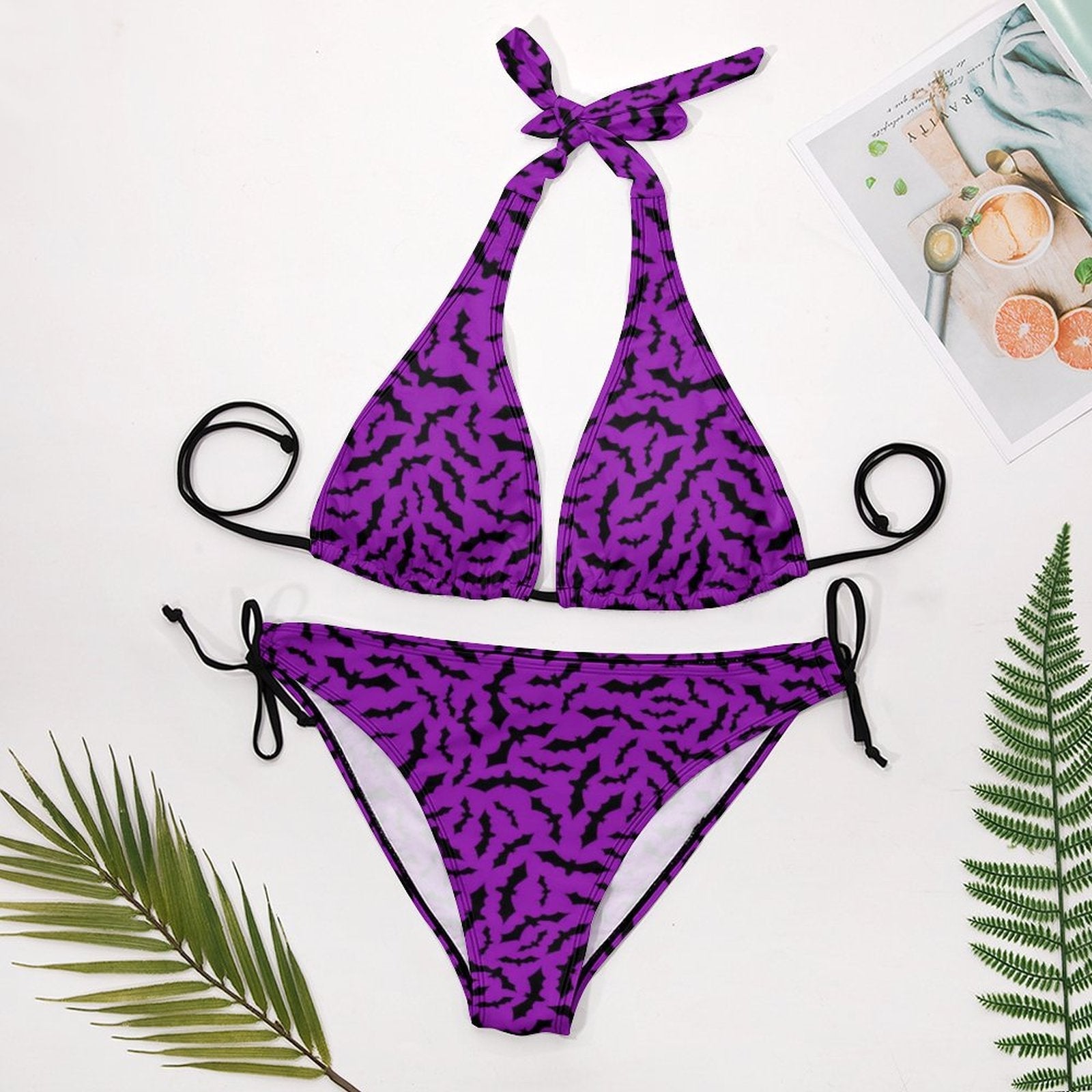 Purple Bats Print Bikini Set Sexy Bikini Swimsuit Graphic Aesthetic