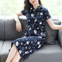 Lapel Button Pockets Printing Casual Dresses Women's