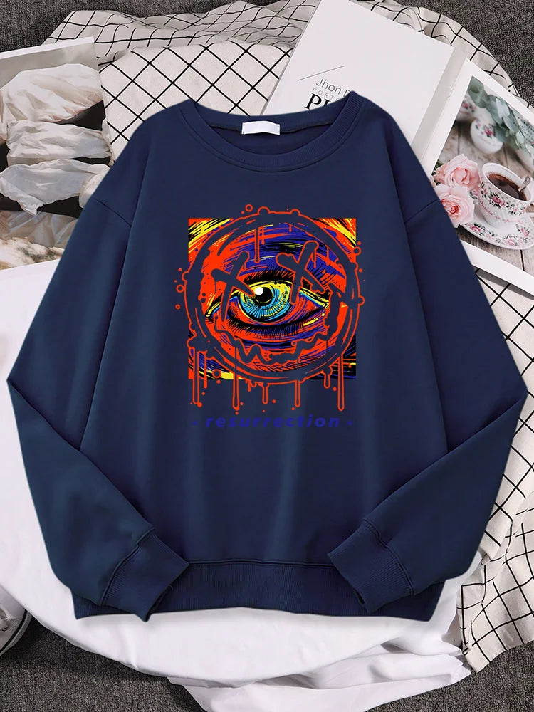 Colorful Eye Illustration With Melting Happy Face Print Men Sweatshirt Pullover Fashion