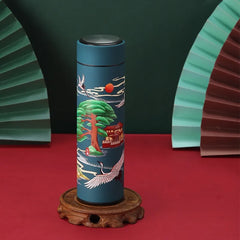Lion & Dragon Design Smart Thermos Cup: 304 Stainless Steel and China-Chic Style (Red)