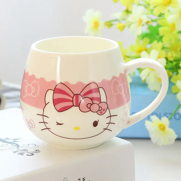 Cute Doraemon Hello Kitty Mug Ceramic Cup Fat Belly Cup Lovers Cup Creative Cartoon Bulb