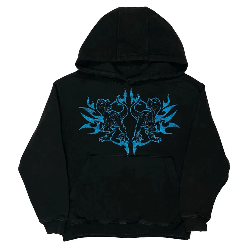 Y2K Hip Hop Skull Graphic Print Oversized Harajuku Fashion Hooded Sweatshirt