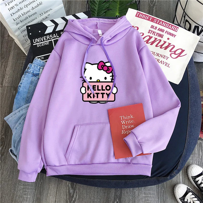 2024 New Casual Women's Sweatshirts Sanrio Hello Kitty Kawaii Tops Cute Hoodies