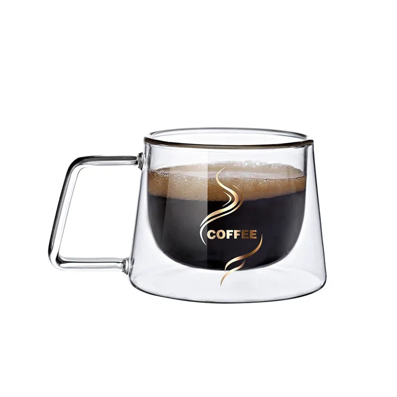 200ml Double Wall Glass Coffee Mug with Handle Transparent Heat-resistant Espresso Cup Breakfast