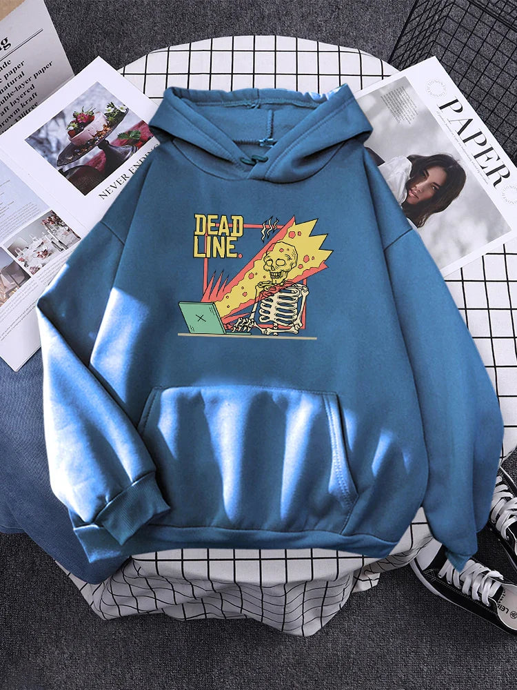 Cartoons Fleece When You Facing The Dead Line Print Men Fashion Loose Hoodie