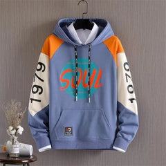 Autumn Men Hoodies Fleece Outdoor Casual Sweatshirt Korean Fashion Print Retro Sleeve