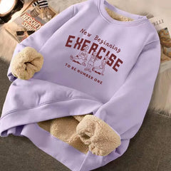 Sweatshirt Women's Winter Loose Letter Print Plush Thick Warm Fleece Pullover Top