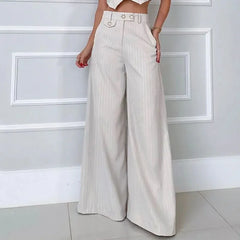 Striped Vest Top & Cuffed Pants Wide Leg Two Piece Suit Single Breasted