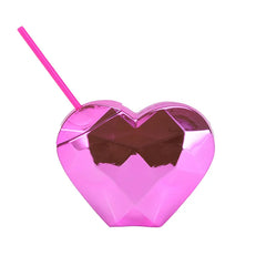 Love-themed Plastic Water Cup with Lid and Straw