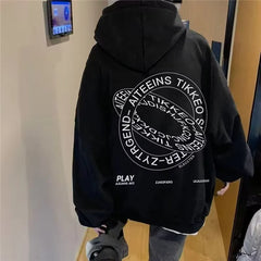 Men Fashion Letter Hoodies Trendy Casual Harajuku Autumn Winter Plush Warm Pocket