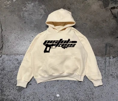 Y2K American Style Hooded Sweater Men Thickened Letter Print Long-Sleeve