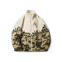 Japanese Lambswool Flame Patchwork Parka Jacket for Women Thicken Winter