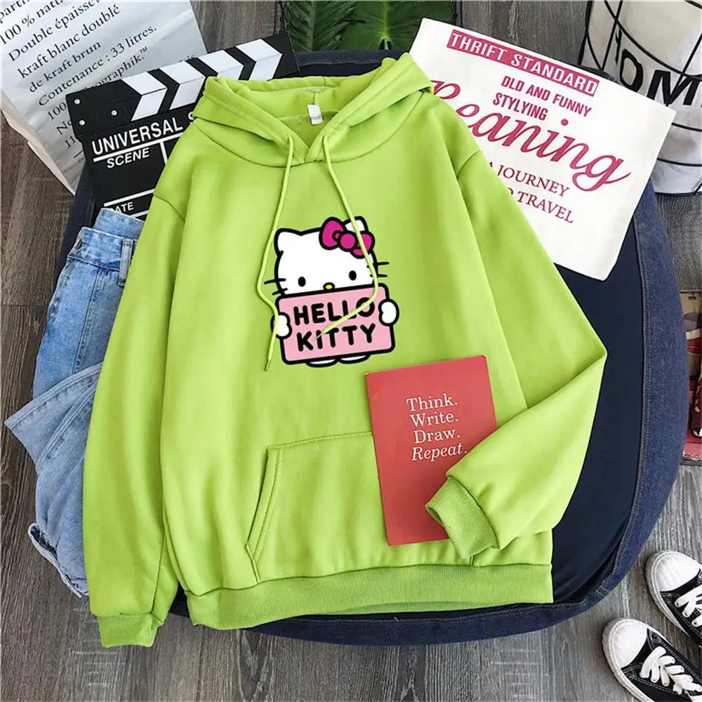 2024 New Casual Women's Sweatshirts Sanrio Hello Kitty Kawaii Tops Cute Hoodies