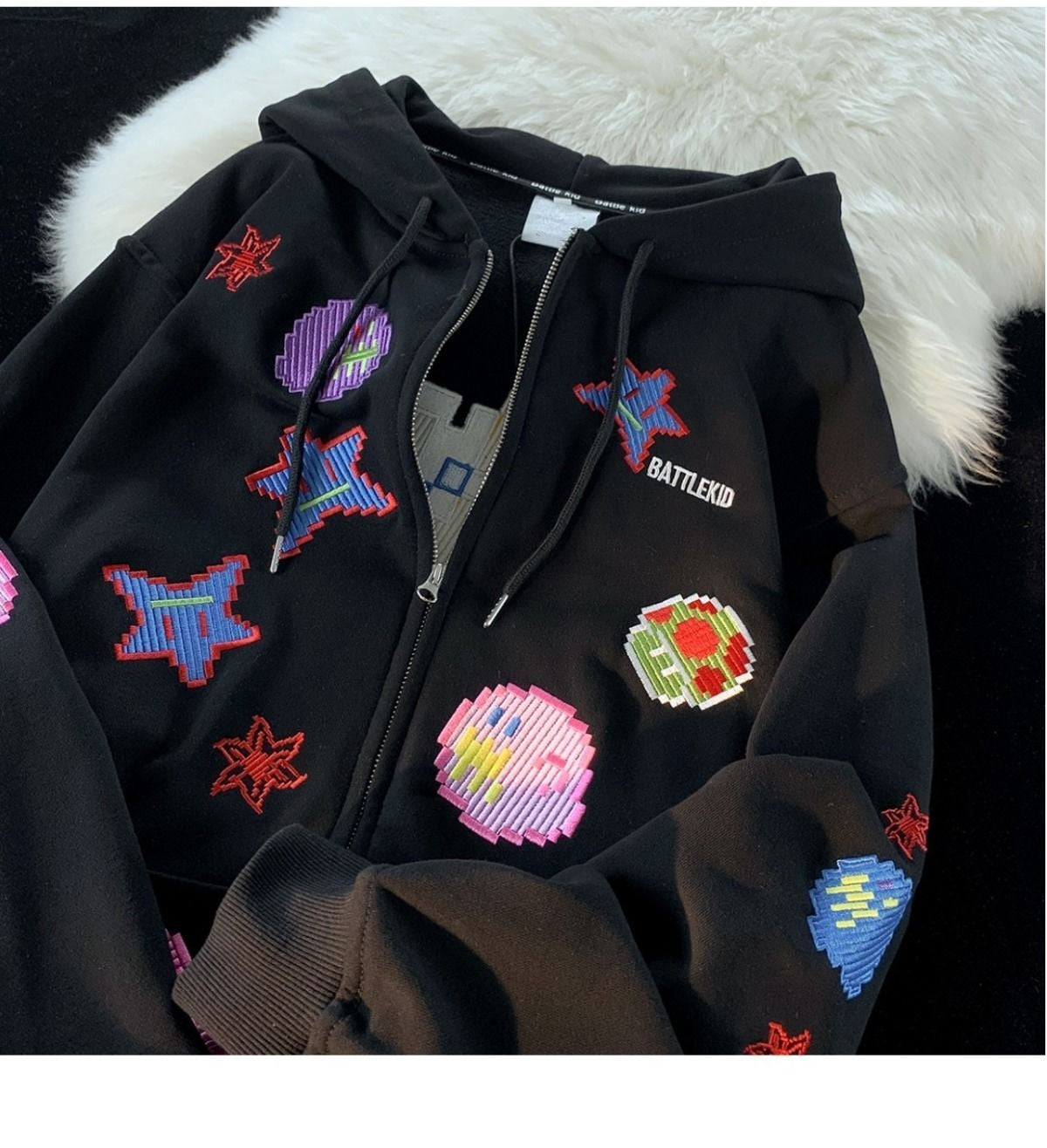 Cozy Corduroy Plush Embroidered Hoodies Embrace Street Trend Fashion in Oversized Casual Style!