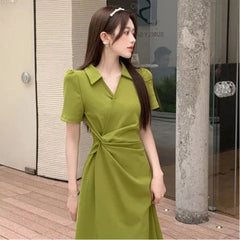 Spring Fashion Polo Neck Short Sleeved V-neck Casual Versatile Western Commuting Slimming