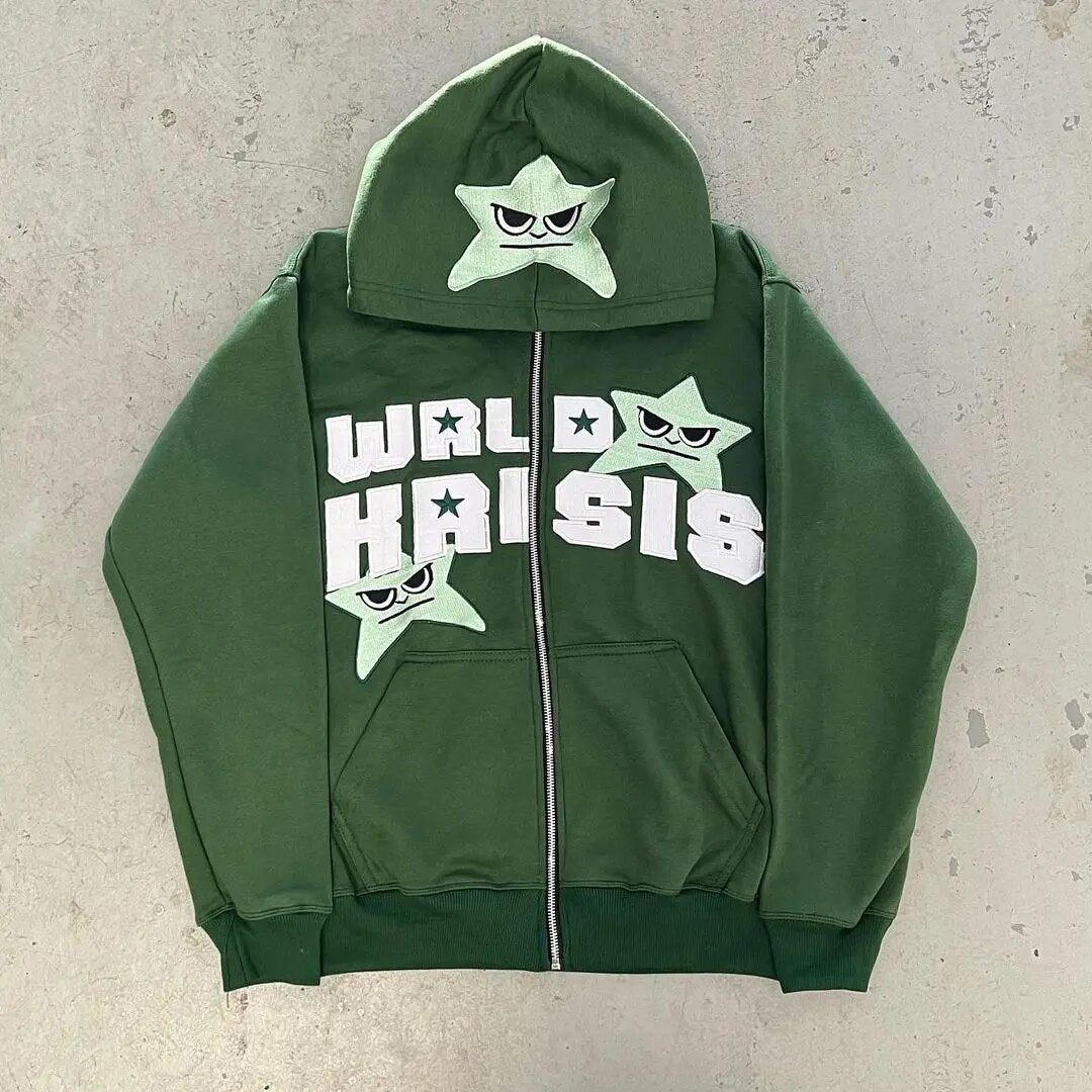 Y2K Revival Men Vintage Gothic Hoodies with Star Letter Prints