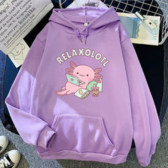 Axolotl Boba Milk Tea Hoodies for Women Kawaii Streetwear