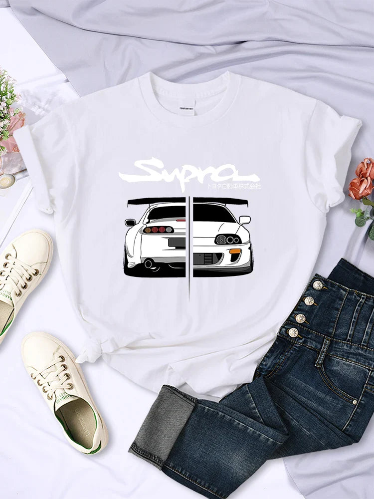 Japanese Style Car Printed Women T Shirt