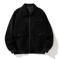 Men Bomber Jacket Autumn Vintage Coat Korean Streetwear Fashion Zip-Up