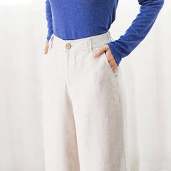 Linen Wide Leg Beach Vintage High Waist Sweatpants Solid Straight Baggy Trousers